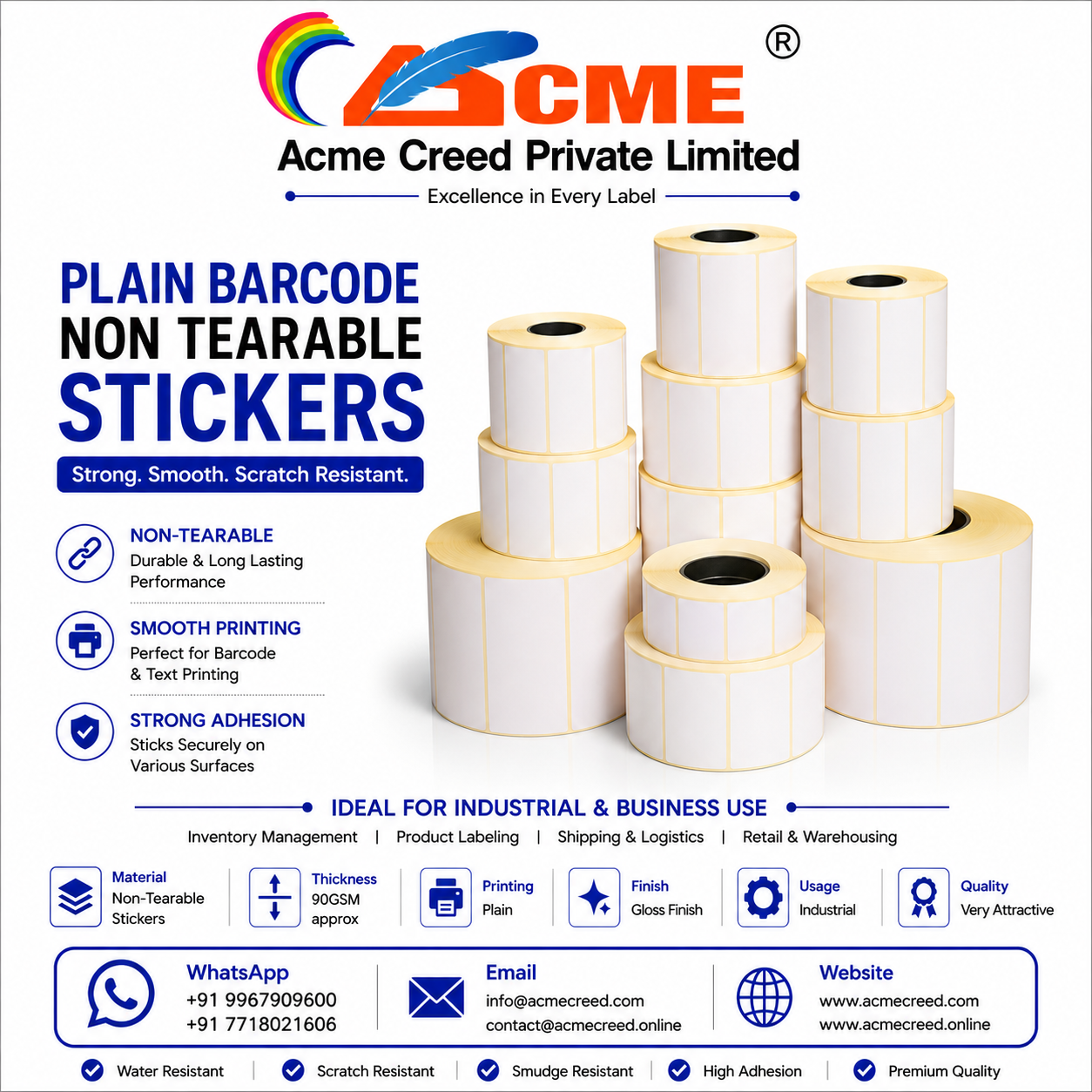 PLAIN BARCODE NON TEARABLE STICKERS