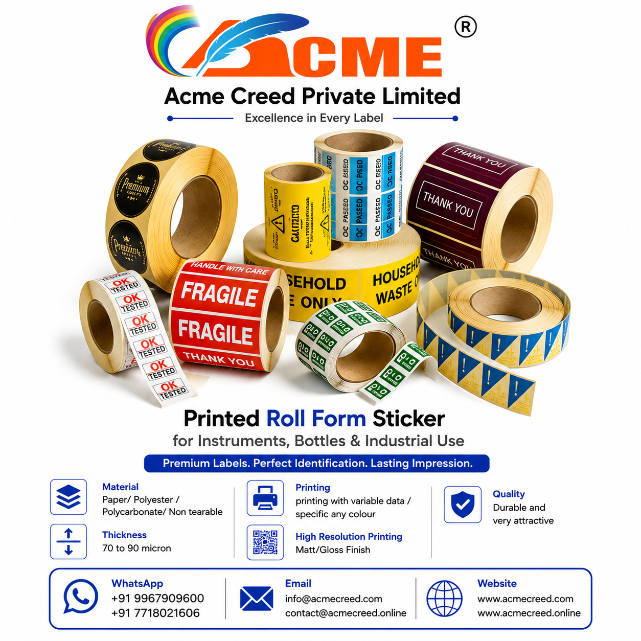Roll Form Non Tearable  Stickers